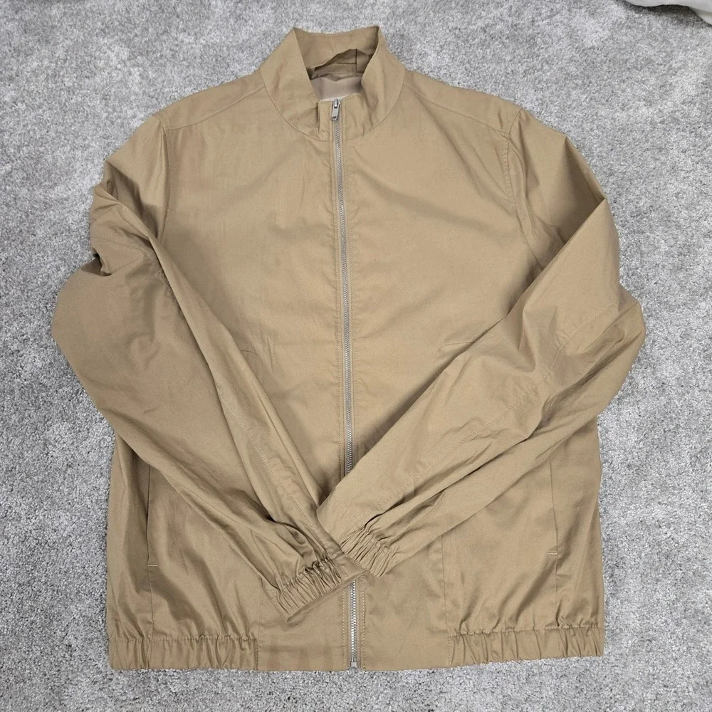 MNG Man Full Zip Bomber Jacket Mock Neck Tan Cotton Blend Mens‎ Size Medium